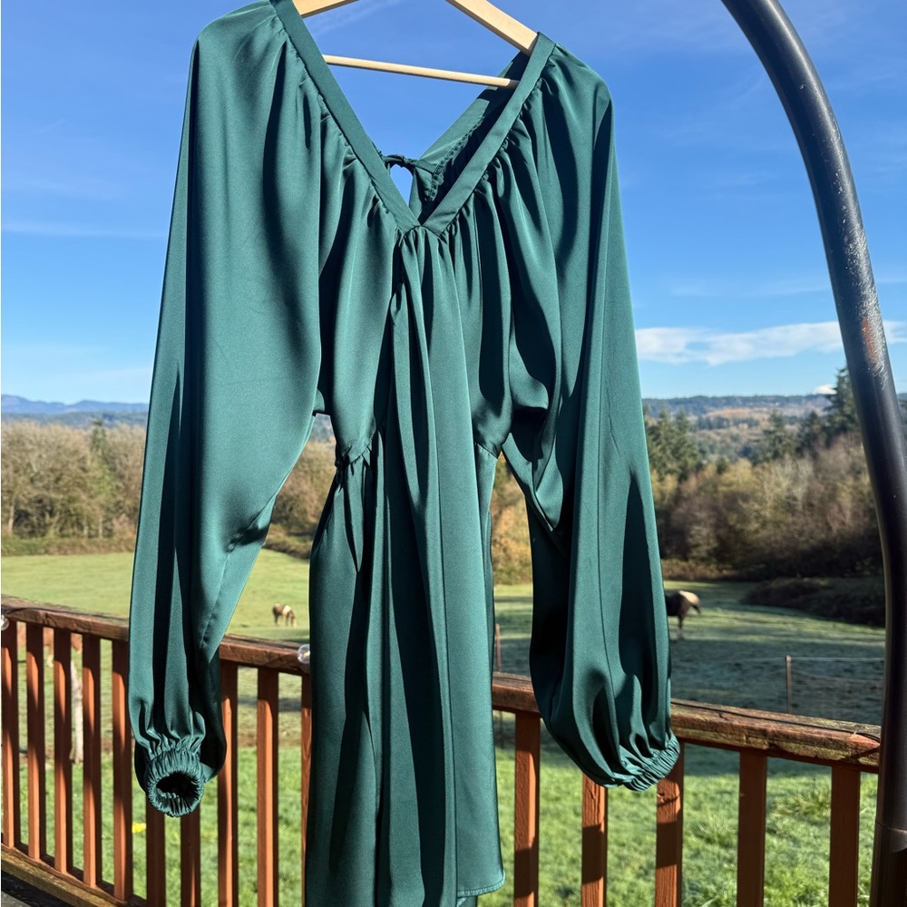 SHEIN Deep Green V-Neck Blouse